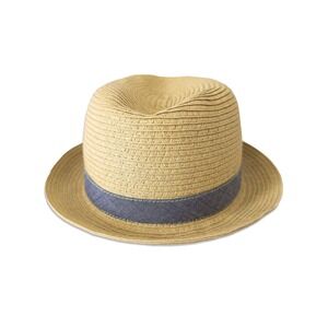Straw Fedora Hat Women OS Tan Blue Band Sun Hat Summer Beach Coastal Vacation